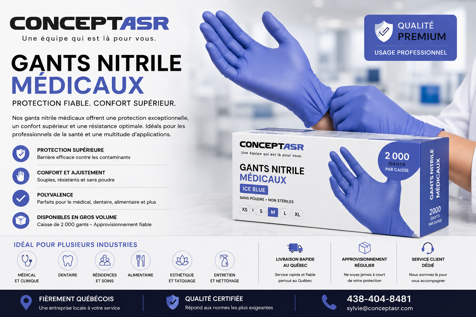 Gants nitrile sans poudre – Qualité médicale | Concept ASR