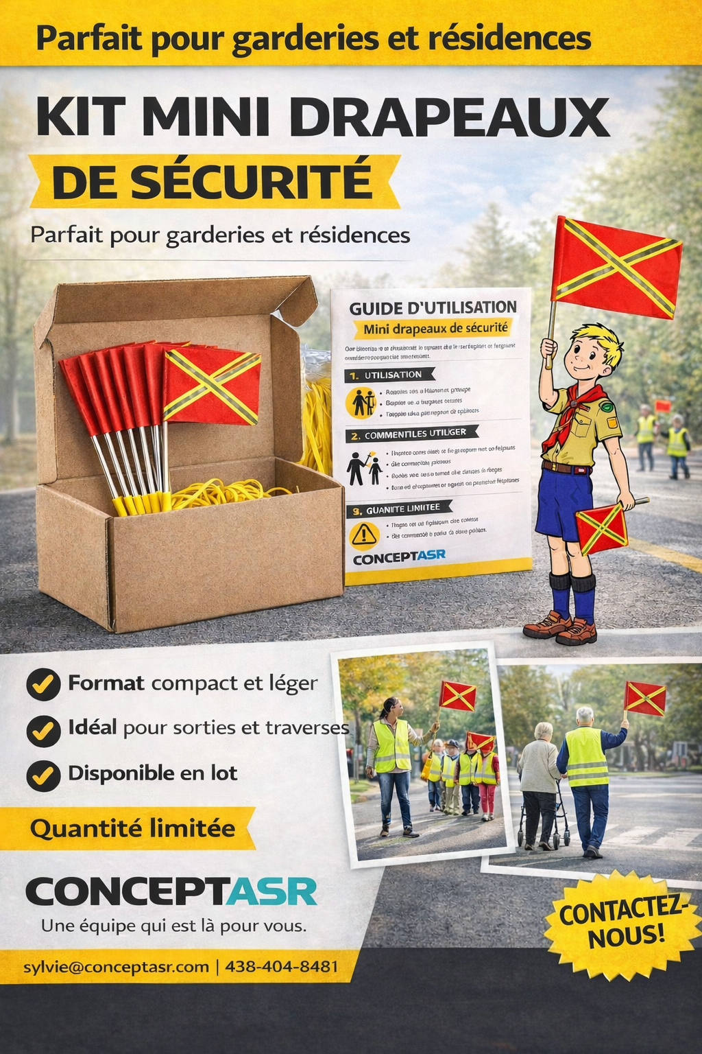 Kit sécurité sorties - drapeaux format compact (12'' x 8'')