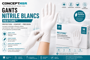 Gants nitrile blancs Restore | Sans poudre | Medline