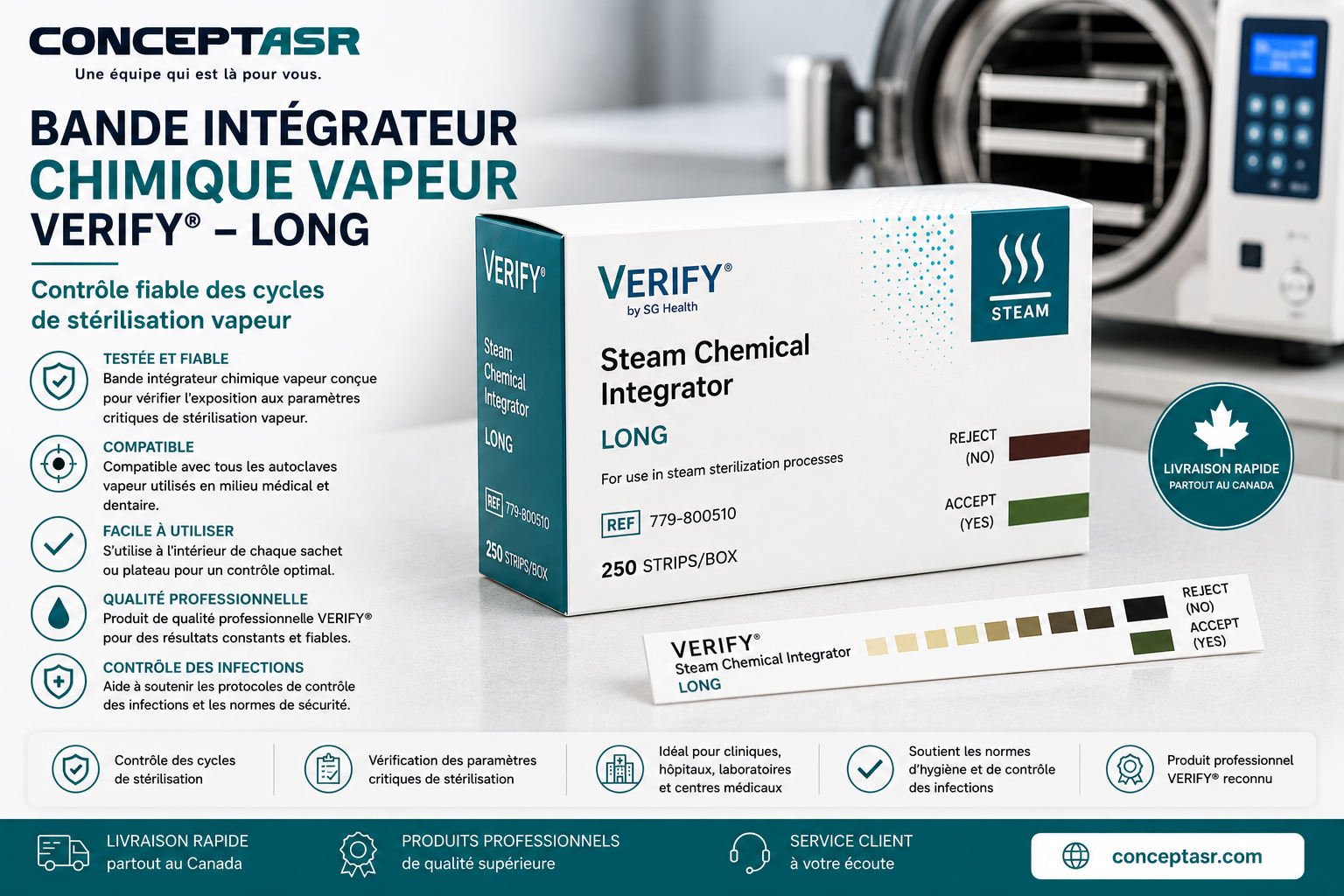 Bande intégrateur chimique vapeur VERIFY® Long