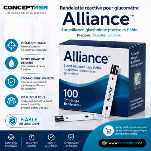 Bandelette réactive pour glucomètre Alliance 100 unités | Surveillance glycémique | Concept ASR
