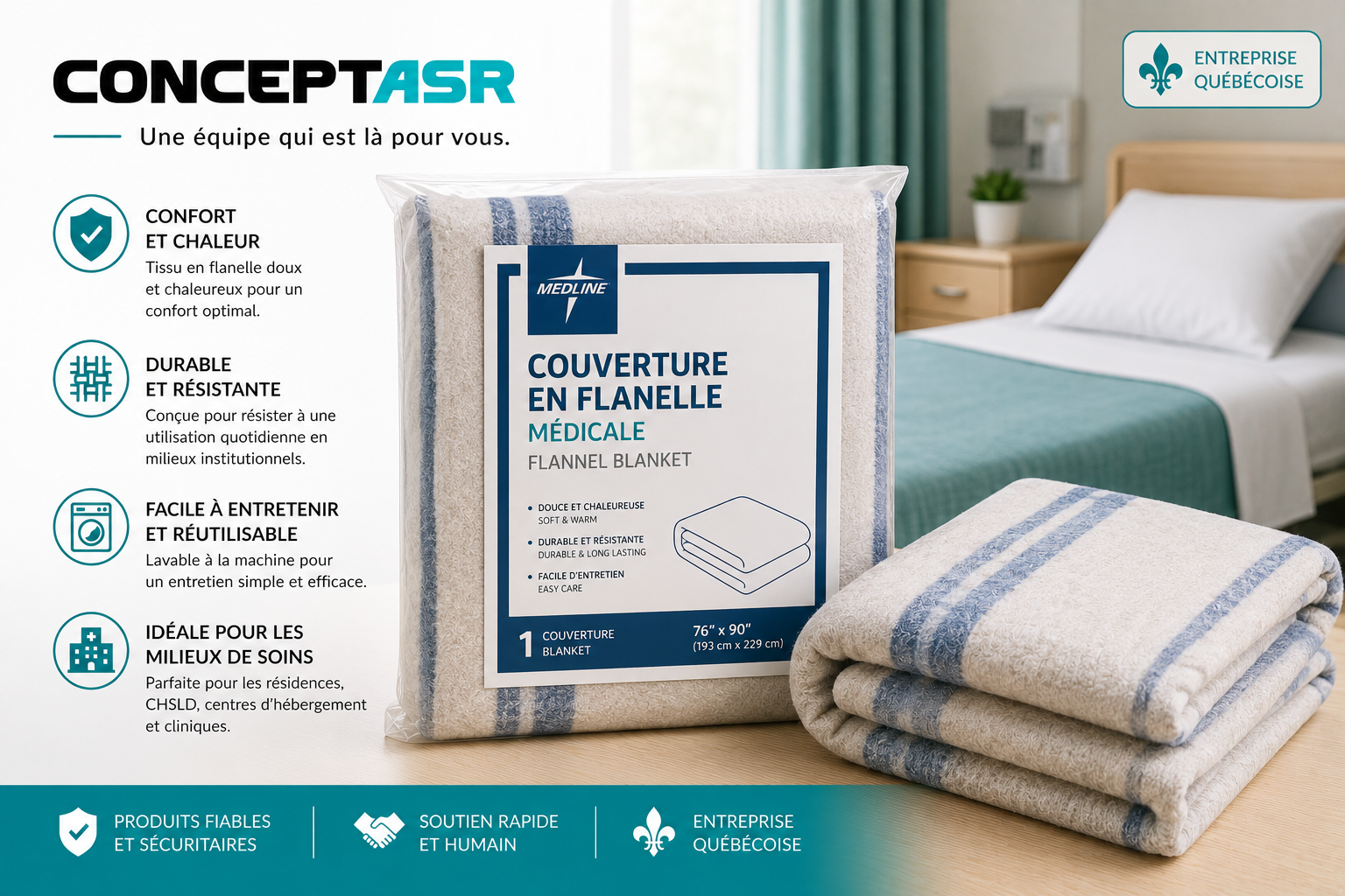 Couverture médicale en flanelle Medline pour CHSLD et résidences | ConceptASR