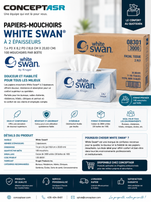 Papiers-mouchoirs White Swan 2 épaisseurs – 100 mouchoirs par boîte