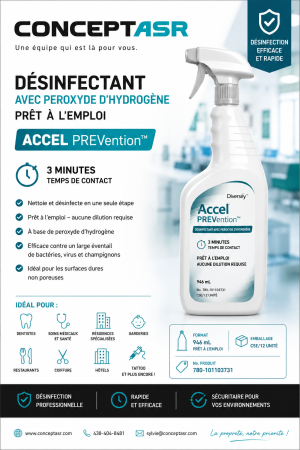 Désinfectant avec peroxyde d’hydrogène Accel PREVention prêt à l’emploi 946 mL