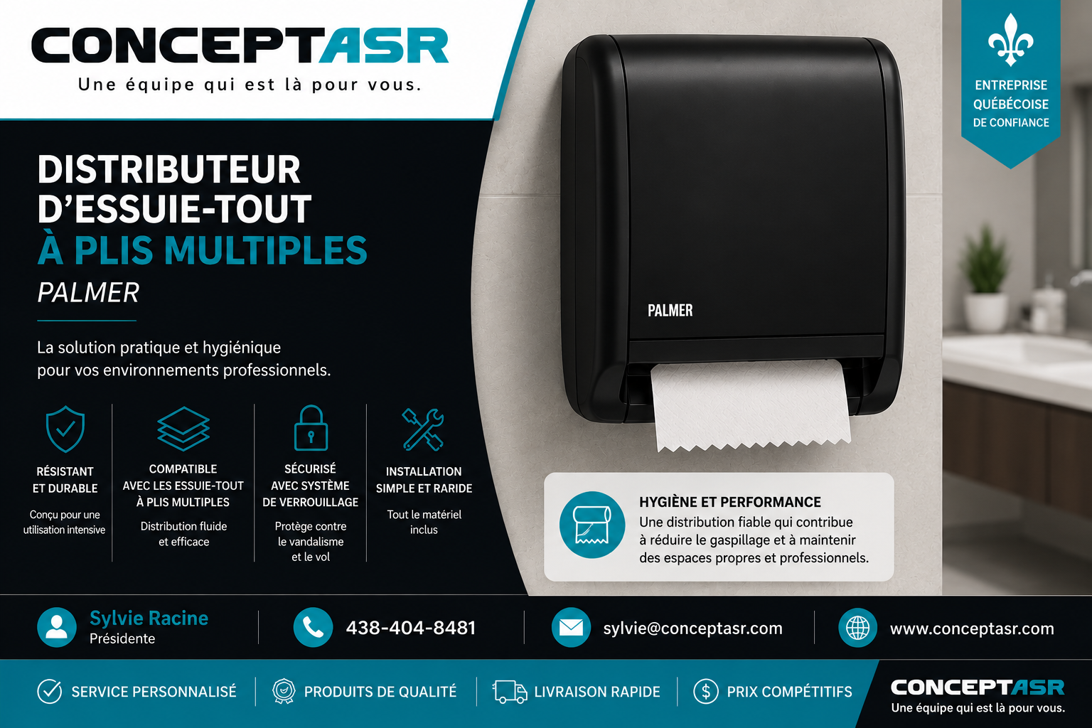Distributeur d’essuie-tout à plis multiples Palmer noir