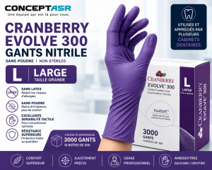 Cranberry Evolve 300 Large | Gants nitrile sans poudre | ConceptASR