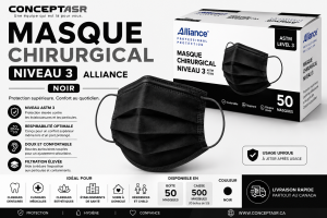 Masque chirurgical niveau 3 noir Alliance | Concept ASR