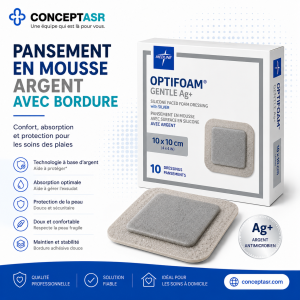 Pansement en mousse argent avec bordure Medline Optifoam® Gentle Ag+ 10 x 10 cm