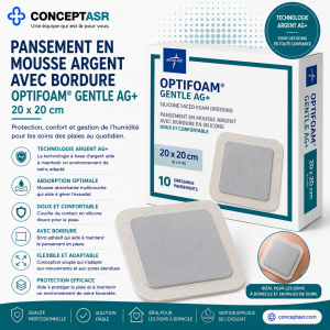 Pansement en mousse argent avec bordure Medline Optifoam® Gentle Ag+ 20 x 20 cm