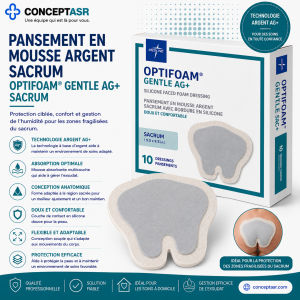 Pansement en mousse argent sacrum Medline Optifoam® Gentle Ag+ Sacrum