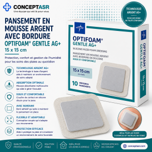 Pansement en mousse argent avec bordure Medline Optifoam® Gentle Ag+ 15 x 15 cm