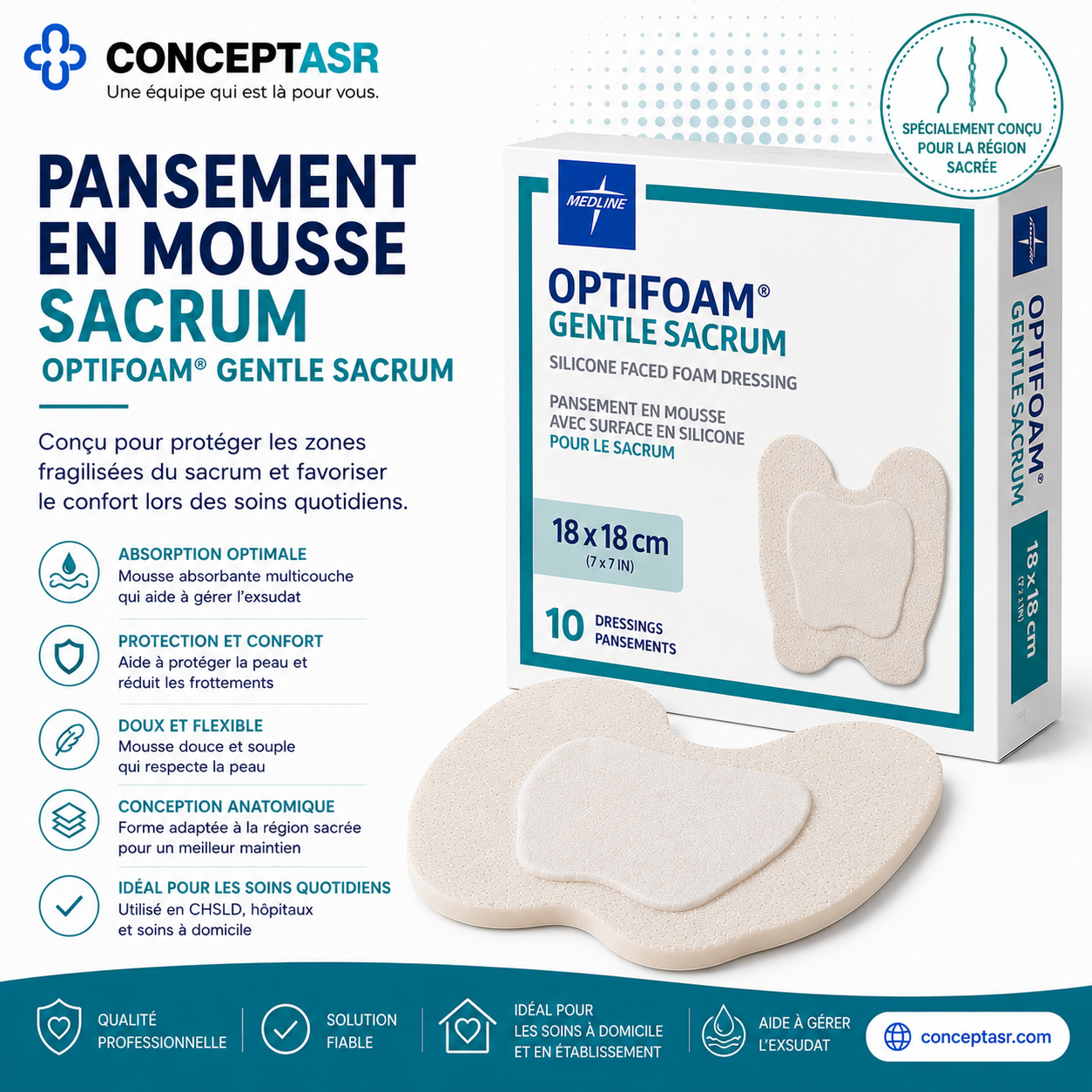 Pansement en mousse sacrum Medline Optifoam® Gentle Sacrum