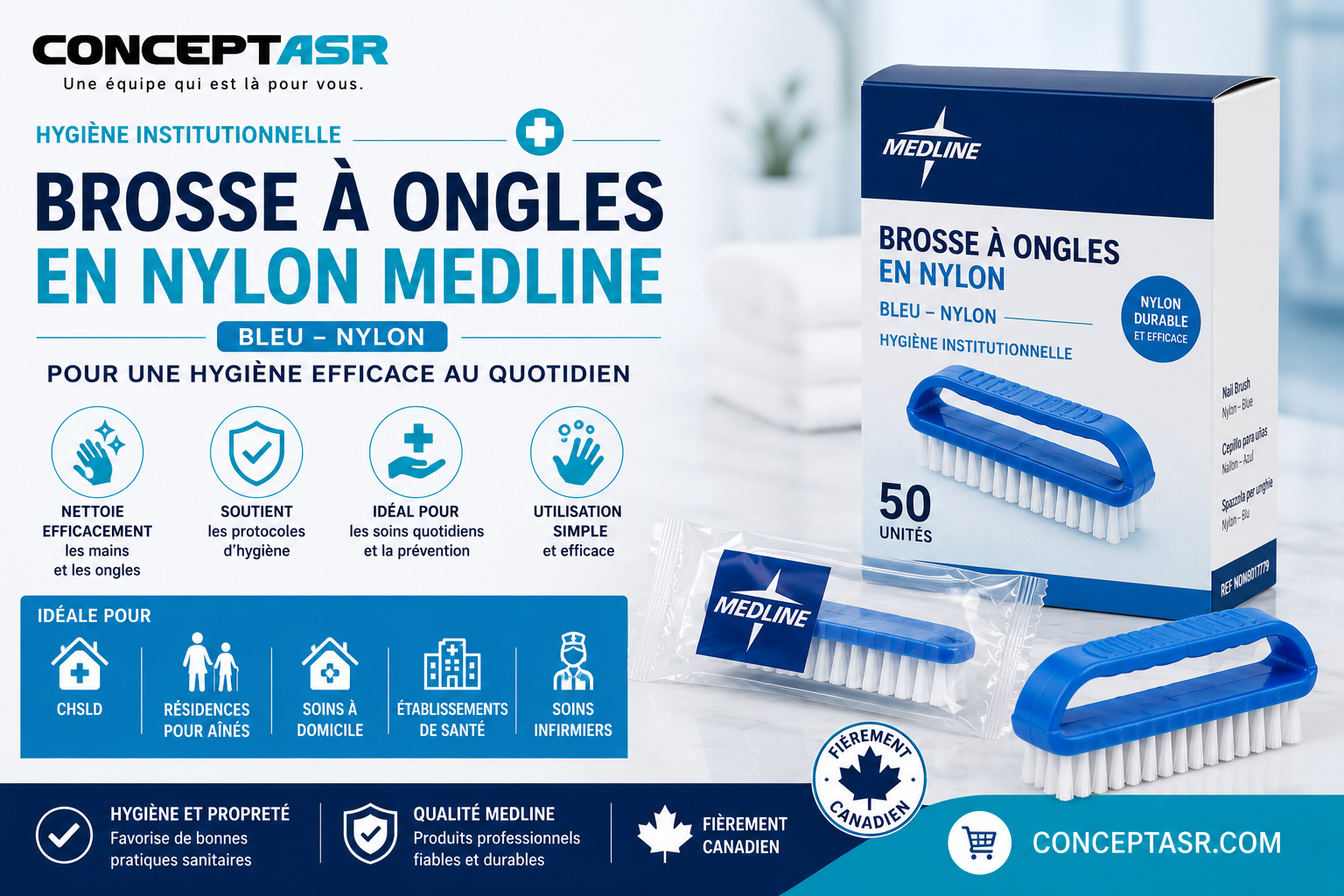 Brosse à ongles Medline nylon | Hygiène institutionnelle | Concept ASR