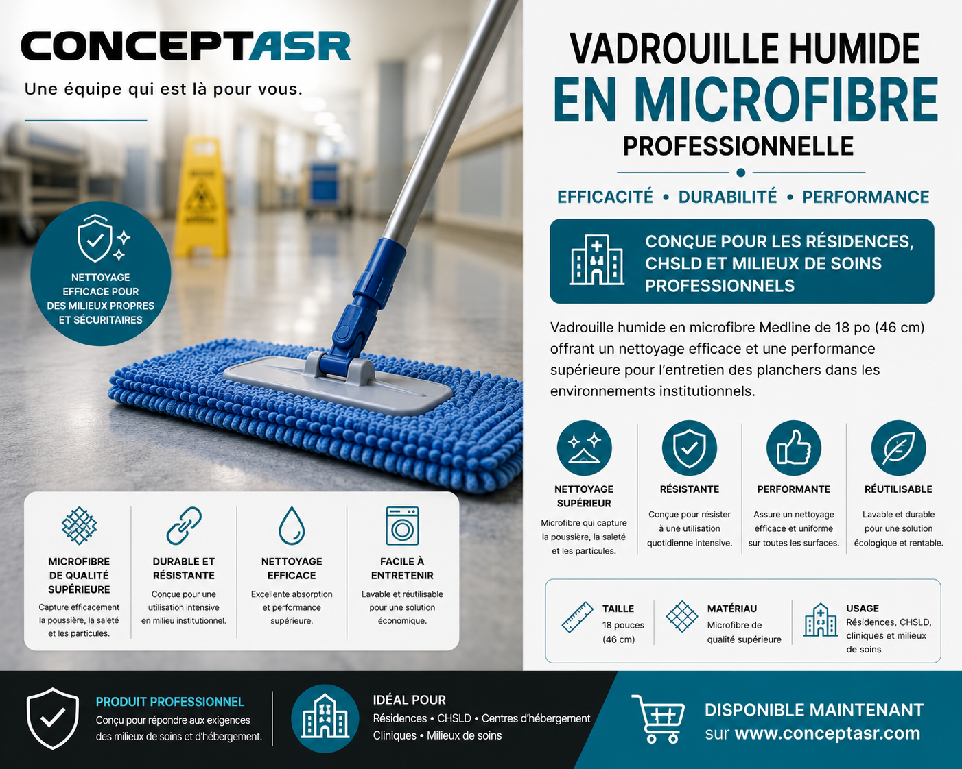 Vadrouille microfibre professionnelle pour CHSLD et résidences | ConceptASR