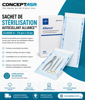 Sachet de stérilisation autocollant Alliance™ Classe 4 – 7.5 po x 13 po