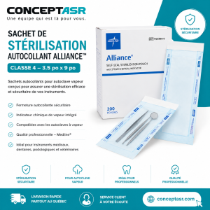 Sachet de stérilisation autocollant Alliance™ 3.5 x 9 – Classe 4