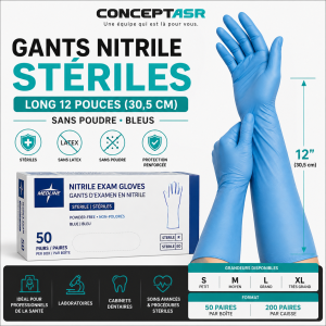 Gants nitrile stériles Medline Long 12 pouces | Sans poudre | ConceptASR