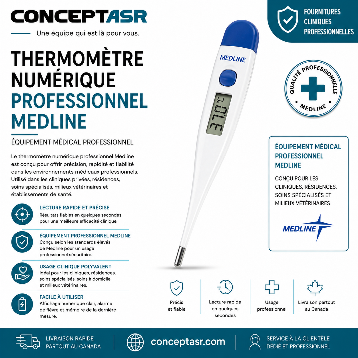 Thermomètre numérique Medline | Équipement médical professionnel