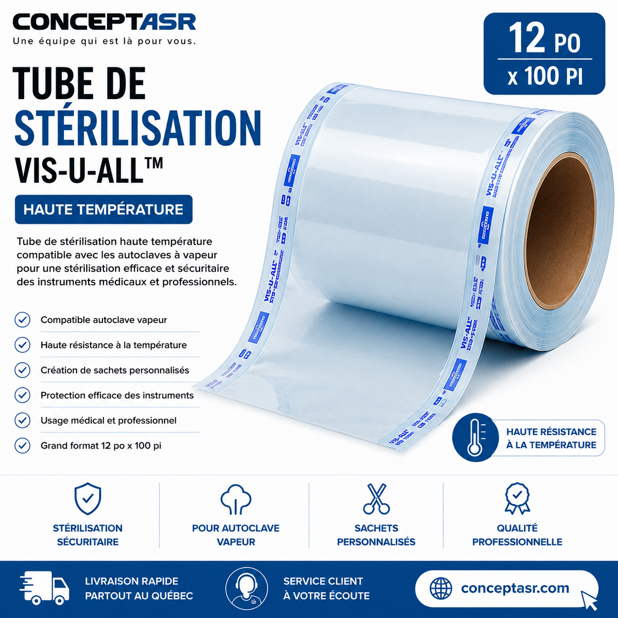 Tube de stérilisation Vis-U-All™ 12 po x 100 pi pour autoclave vapeur