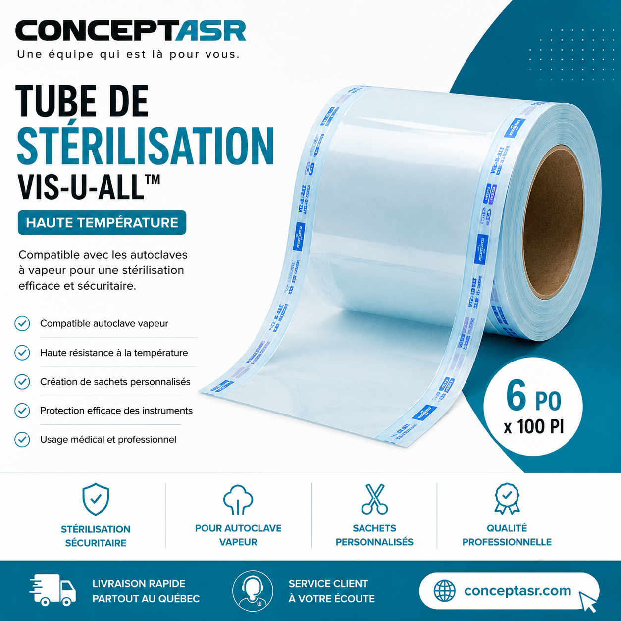 Tube de stérilisation Vis-U-All™ 6 po x 100 pi pour autoclave