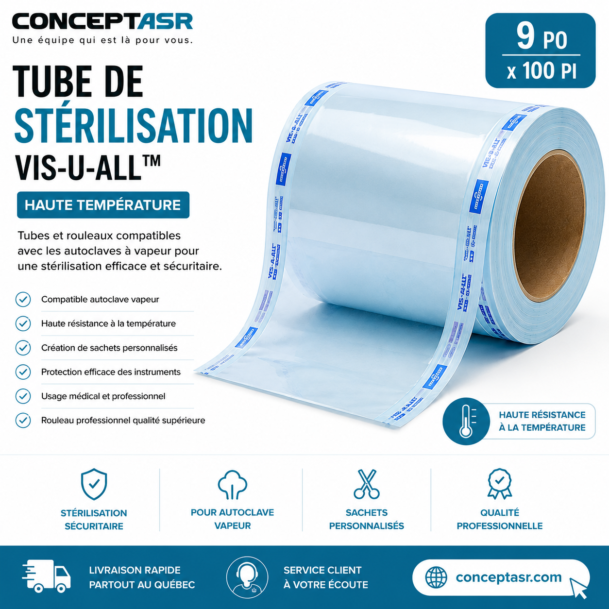 Tube de stérilisation Vis-U-All™ 9 po x 100 pi pour autoclave