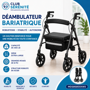 Déambulateur bariatrique acier Medline 400 lb | Club Sérénité