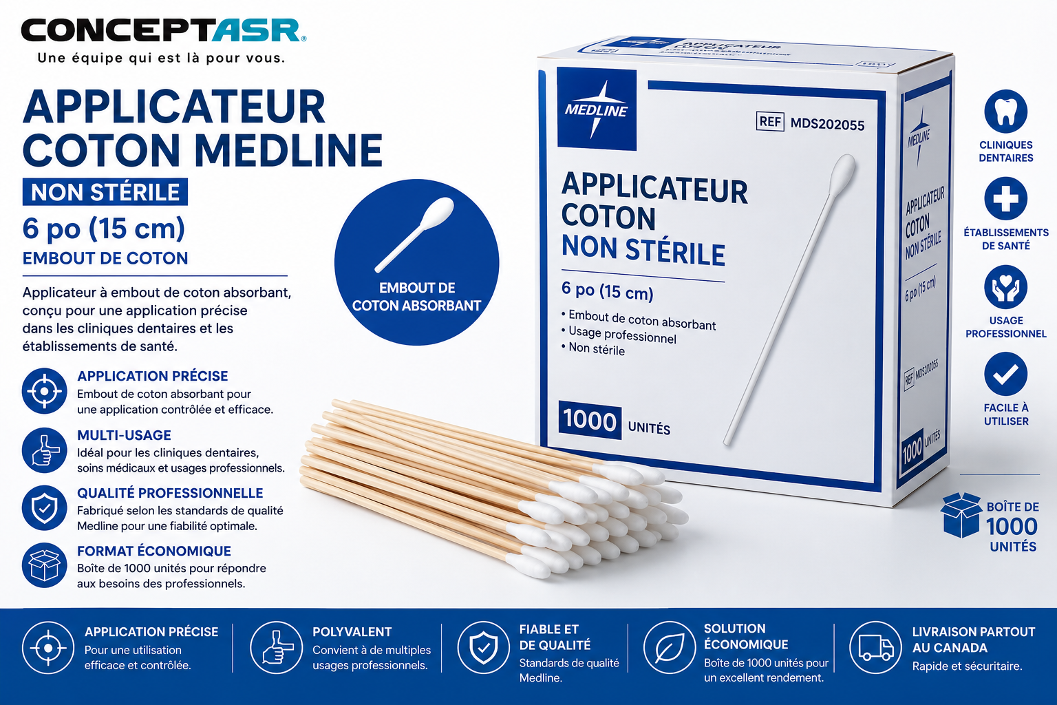 Applicateur coton Medline 6 po | Boîte de 1000 | Concept ASR