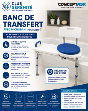 Banc de transfert avec Microban Medline | Sécurité pour le bain