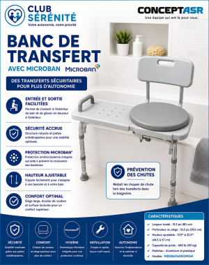 Banc de transfert gris avec Microban Medline | Sécurité pour le bain