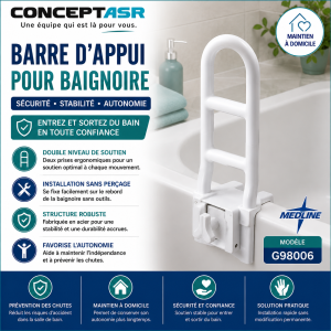 Barre d'appui pour baignoire à deux niveaux Medline | Club Sérénité