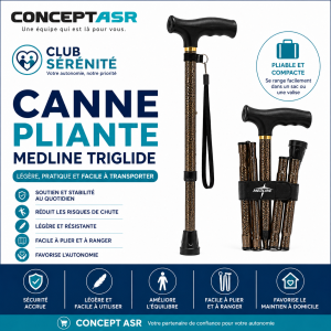 Canne pliante Medline TriGlide | Légère et facile à transporter