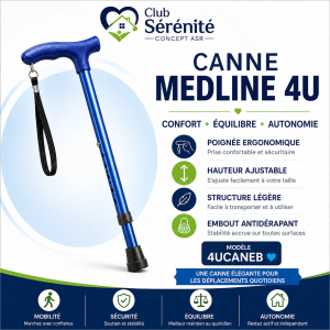Canne Medline 4U bleue ergonomique | Club Sérénité