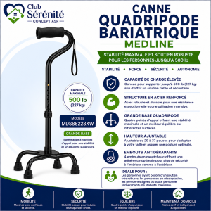 Canne quadripode bariatrique Medline grande base 500 lb | Club Sérénité