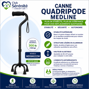 Canne quadripode Medline petite base noire | Club Sérénité