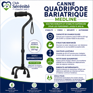 Canne quadripode bariatrique Medline petite base 500 lb | Club Sérénité