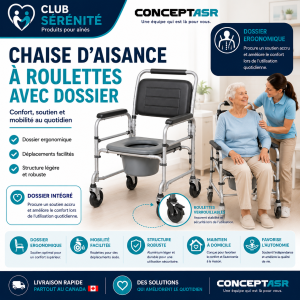 Chaise d'aisance à roulettes avec dossier | Medline
