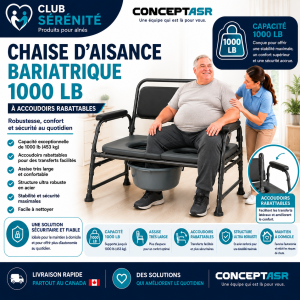 Chaise d'aisance bariatrique 1000 lb | Accoudoirs rabattables