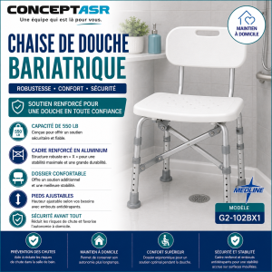 Chaise de douche bariatrique avec dossier Medline | 550 lb