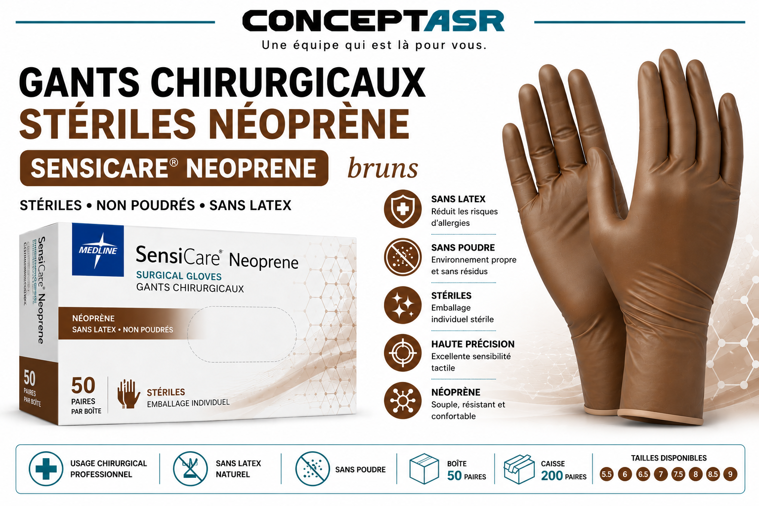 Gants chirurgicaux stériles en néoprène SensiCare® Neoprene | Medline | Concept ASR