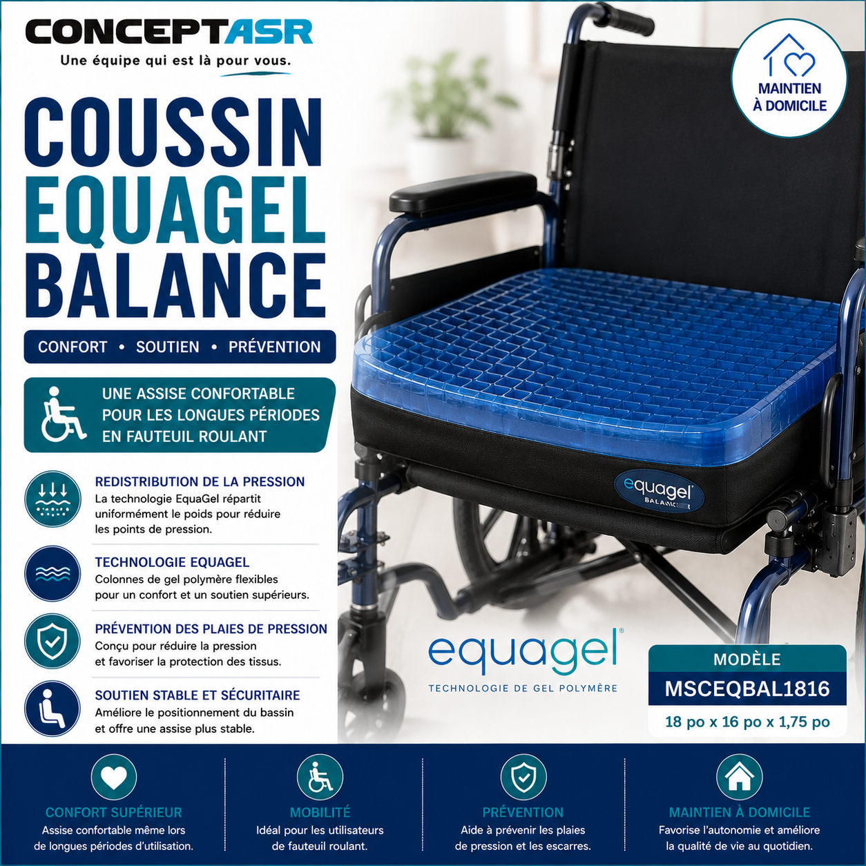 Coussin pour fauteuil roulant EquaGel Balance | Club Sérénité