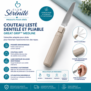 Couteau lesté dentelé | Ustensiles adaptés pour aînés | Club Sérénité