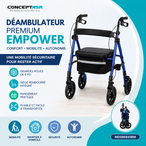 Déambulateur avec siège Medline Premium Empower bleu | Club Sérénité