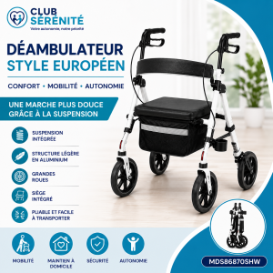Déambulateur style européen avec suspension Medline blanc | Club Sérénité