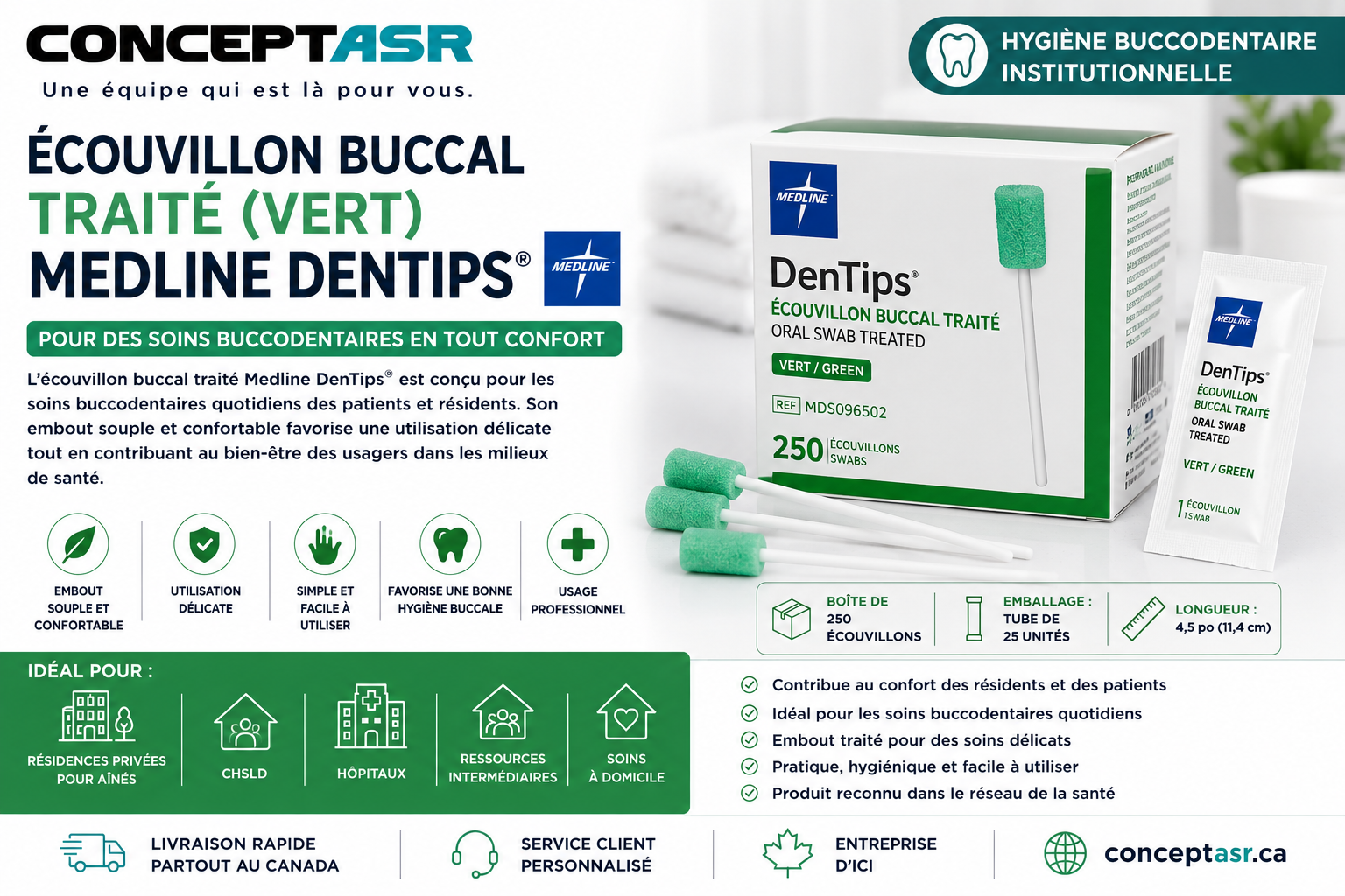 Écouvillon buccal traité Medline DenTips® | Hygiène buccodentaire | Concept ASR