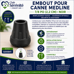 Embout pour canne Medline 7/8 po noir | Club Sérénité