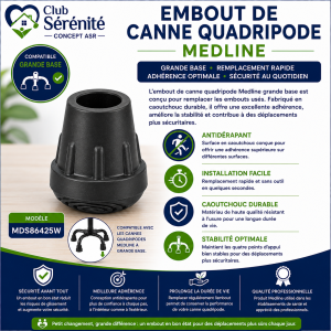 Embout de canne quadripode Medline grande base | Club Sérénité