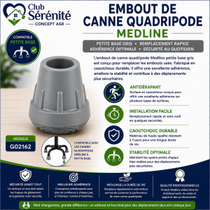 Embout de canne quadripode Medline petite base gris | Club Sérénité