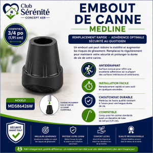 Embout de canne de rechange Medline 3/4 po pour canne standard | Club Sérénité