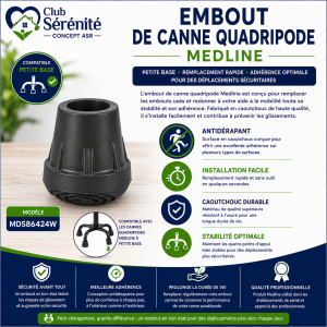 Embout de canne quadripode Medline petite base | Club Sérénité