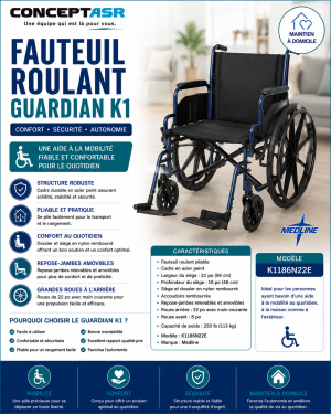 Fauteuil roulant standard Medline Guardian K1 | Club Sérénité